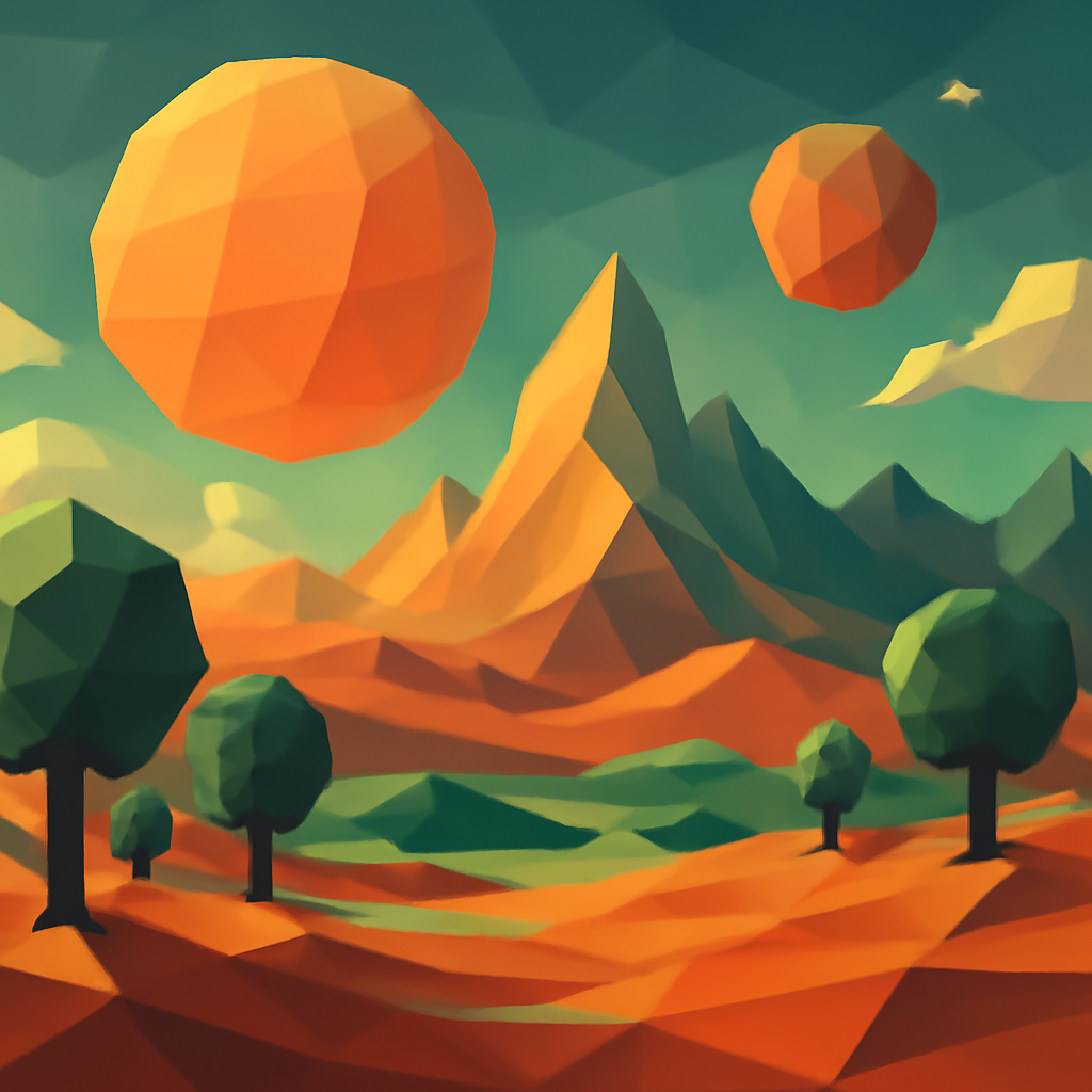 low poly surreal landscape