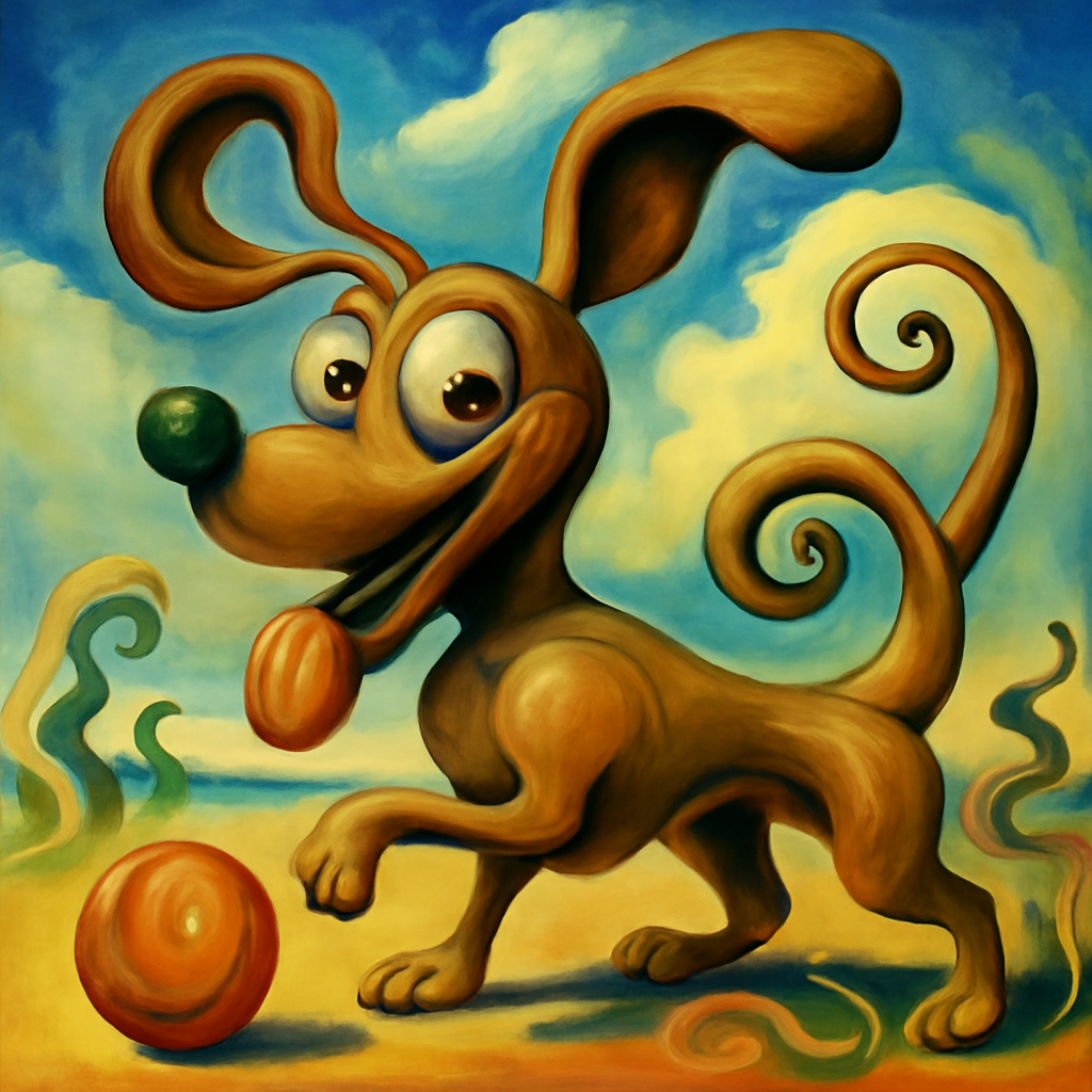 surrealist playful dog